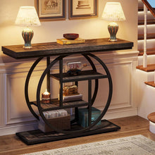 Load image into Gallery viewer, Modern 41-inch Circular Base Foyer Entryway Table with Black Wood Finish Shelves