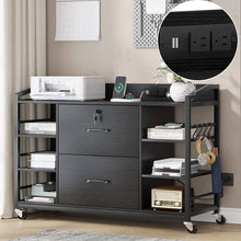 Load image into Gallery viewer, Black Printer Stand Bookcase Power Station Mobile Office File Cabinet