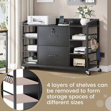 Load image into Gallery viewer, Black Printer Stand Bookcase Power Station Mobile Office File Cabinet