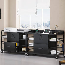 Load image into Gallery viewer, Black Printer Stand Bookcase Power Station Mobile Office File Cabinet