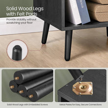 Load image into Gallery viewer, Mid-Century Farmhouse 1-Drawer Nightstand with Open Shelf in Black Wood Finish