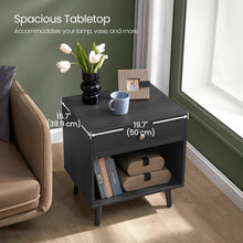 Load image into Gallery viewer, Mid-Century Farmhouse 1-Drawer Nightstand with Open Shelf in Black Wood Finish