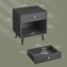 Load image into Gallery viewer, Mid-Century Farmhouse 1-Drawer Nightstand with Open Shelf in Black Wood Finish