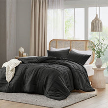 Load image into Gallery viewer, Full/Queen size Pre-Washed Pleated Microfiber Comforter Set in Black