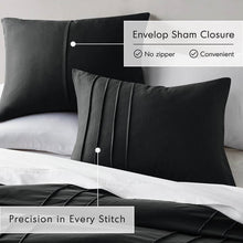 Load image into Gallery viewer, Full/Queen size Pre-Washed Pleated Microfiber Comforter Set in Black