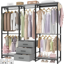 Load image into Gallery viewer, Heavy Duty Black Grey Freestanding Garment Rack Closet Wardrobe with 3 Drawers