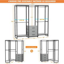 Load image into Gallery viewer, Heavy Duty Black Grey Freestanding Garment Rack Closet Wardrobe with 3 Drawers