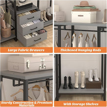 Load image into Gallery viewer, Heavy Duty Black Grey Freestanding Garment Rack Closet Wardrobe with 3 Drawers