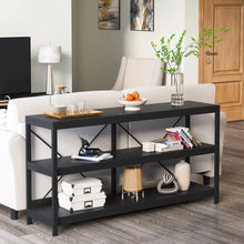 Load image into Gallery viewer, Industrial 55-inch Black Wood Shelf Sofa Table with Heavy Duty Metal Frame
