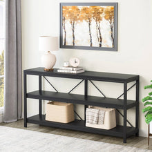 Load image into Gallery viewer, Industrial 55-inch Black Wood Shelf Sofa Table with Heavy Duty Metal Frame