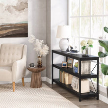 Load image into Gallery viewer, Industrial 55-inch Black Wood Shelf Sofa Table with Heavy Duty Metal Frame