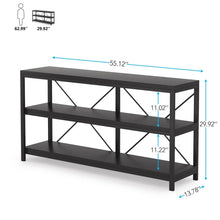 Load image into Gallery viewer, Industrial 55-inch Black Wood Shelf Sofa Table with Heavy Duty Metal Frame
