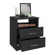 Load image into Gallery viewer, Modern 2-Drawer Nightstand End Table with Open Shelf in Black Wood Finish