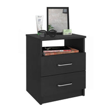 Load image into Gallery viewer, Modern 2-Drawer Nightstand End Table with Open Shelf in Black Wood Finish