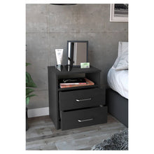 Load image into Gallery viewer, Modern 2-Drawer Nightstand End Table with Open Shelf in Black Wood Finish
