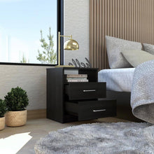 Load image into Gallery viewer, Modern 2-Drawer Nightstand End Table with Open Shelf in Black Wood Finish