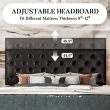 Load image into Gallery viewer, King Black Faux Leather Upholstered Platform Bed with Button-Tufted Headboard