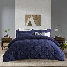 Load image into Gallery viewer, King Size All Season Pleated Hypoallergenic Microfiber Reversible 3 Piece Comforter Set in Navy