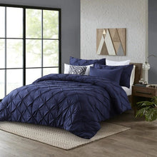 Load image into Gallery viewer, King Size All Season Pleated Hypoallergenic Microfiber Reversible 3 Piece Comforter Set in Navy