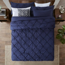 Load image into Gallery viewer, King Size All Season Pleated Hypoallergenic Microfiber Reversible 3 Piece Comforter Set in Navy