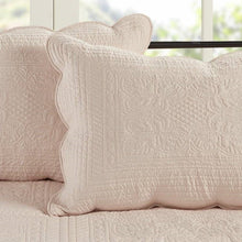 Load image into Gallery viewer, King Size 3 Piece Reversible Scalloped Edges Microfiber Quilt Set in Blush