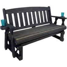 Load image into Gallery viewer, 4ft Heavy Duty Black Wooden Porch Glider Bench with Cupholders - Made in USA