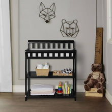 Load image into Gallery viewer, Modern Black Wooden Baby Changing Table with Safety Rail Mattress Pad and Strap