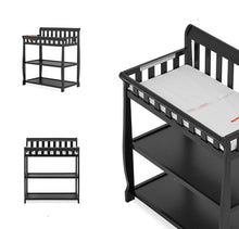 Load image into Gallery viewer, Modern Black Wooden Baby Changing Table with Safety Rail Mattress Pad and Strap
