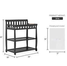Load image into Gallery viewer, Modern Black Wooden Baby Changing Table with Safety Rail Mattress Pad and Strap