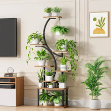 Load image into Gallery viewer, Indoor Plant Stand with Black Metal Frame and Wood Finish Shelves