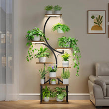 Load image into Gallery viewer, Indoor Plant Stand with Black Metal Frame and Wood Finish Shelves