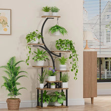 Load image into Gallery viewer, Indoor Plant Stand with Black Metal Frame and Wood Finish Shelves