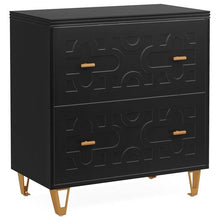 Load image into Gallery viewer, Retro Black/Gold Geometric Scroll 2 Drawer Filing Cabinet Printer Stand