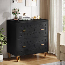Load image into Gallery viewer, Retro Black/Gold Geometric Scroll 2 Drawer Filing Cabinet Printer Stand