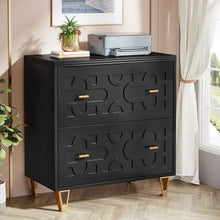 Load image into Gallery viewer, Retro Black/Gold Geometric Scroll 2 Drawer Filing Cabinet Printer Stand