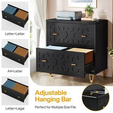 Load image into Gallery viewer, Retro Black/Gold Geometric Scroll 2 Drawer Filing Cabinet Printer Stand