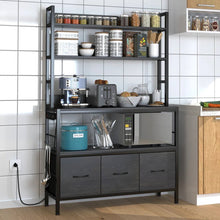 Load image into Gallery viewer, Black Metal Kitchen Baker's Rack 4-Shelves with Bottom Storage Cabinets