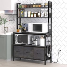 Load image into Gallery viewer, Black Metal Kitchen Baker's Rack 4-Shelves with Bottom Storage Cabinets