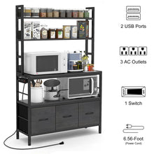 Load image into Gallery viewer, Black Metal Kitchen Baker's Rack 4-Shelves with Bottom Storage Cabinets