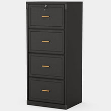 Load image into Gallery viewer, Vertical File Cabinet in Black Wood Finish with 4 Lockable Storage Drawers
