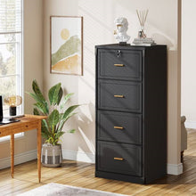 Load image into Gallery viewer, Vertical File Cabinet in Black Wood Finish with 4 Lockable Storage Drawers