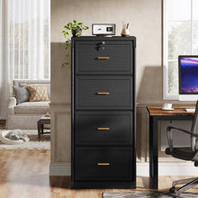 Load image into Gallery viewer, Vertical File Cabinet in Black Wood Finish with 4 Lockable Storage Drawers
