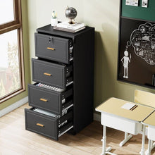 Load image into Gallery viewer, Vertical File Cabinet in Black Wood Finish with 4 Lockable Storage Drawers