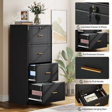 Load image into Gallery viewer, Vertical File Cabinet in Black Wood Finish with 4 Lockable Storage Drawers