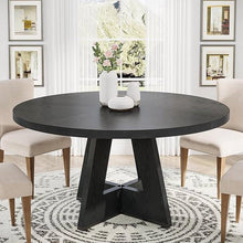 Load image into Gallery viewer, Modern Farmhouse 47-inch Round Kitchen Dining Table in Black Wood Finish