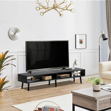 Load image into Gallery viewer, Mid-Century Modern Style TV Stand in Black Wood Finish - for TVs up to 65-inch