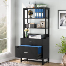 Load image into Gallery viewer, Home Office Lockable 2 Drawer Filing Cabinet Bookshelf in Black Wood Finish