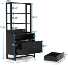 Load image into Gallery viewer, Home Office Lockable 2 Drawer Filing Cabinet Bookshelf in Black Wood Finish