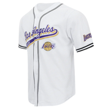 Load image into Gallery viewer, Pro Standard LA Lakers Script Tail Mesh Button Down Shirt - White/Black