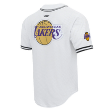Load image into Gallery viewer, Pro Standard LA Lakers Script Tail Mesh Button Down Shirt - White/Black